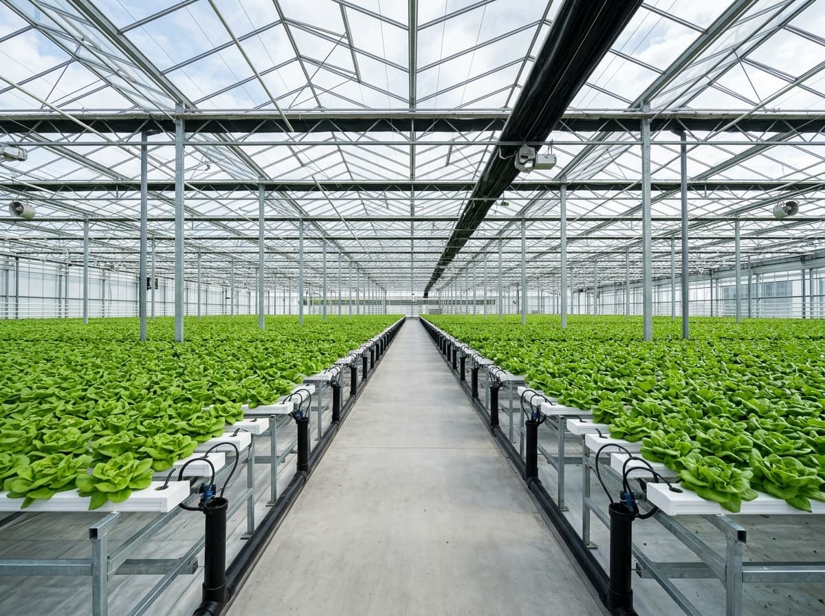 Panoramic photo of Commercial Greenhouse System in Hybrid Solar Glasshouse